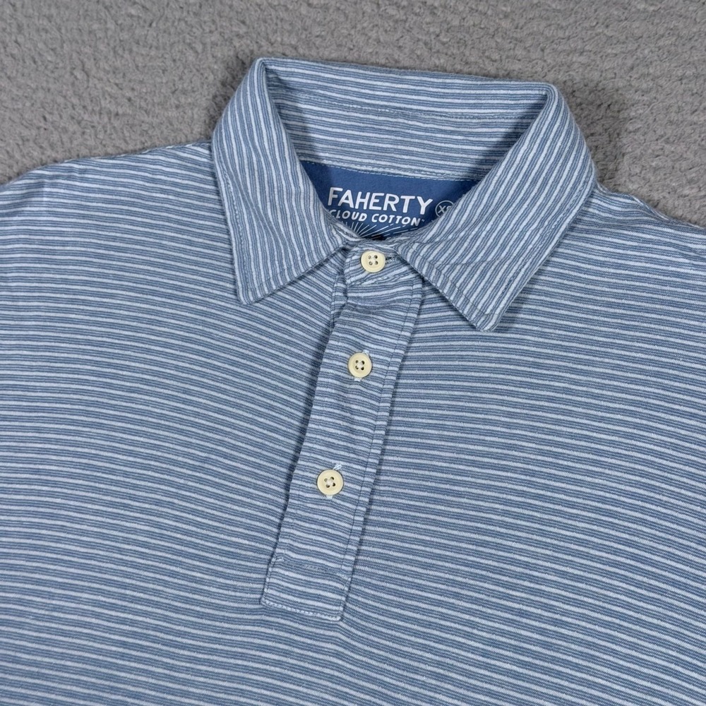 Faherty Polo Shirt Mens XS Blue Striped Cloud Cotton Casual Short Sleeve Pima